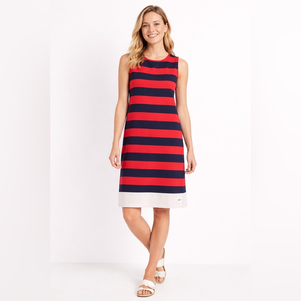 Vineyard Vines Sleeveless Striped Shift Dress Red Navy White Size M